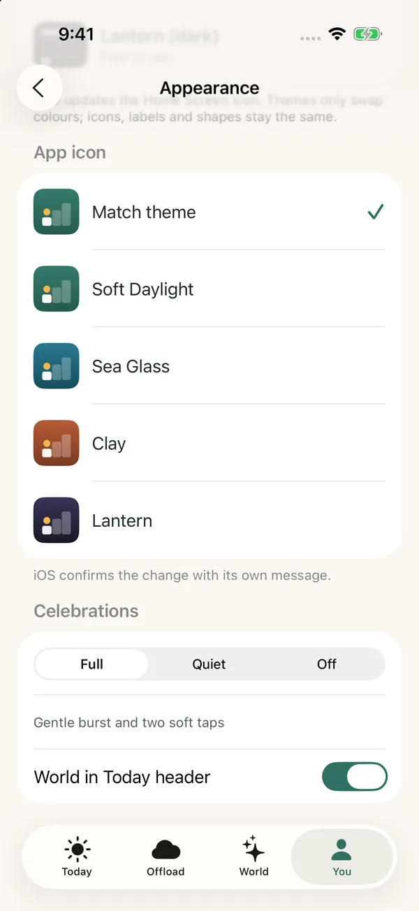Startlet screen: Themes and matching icons
