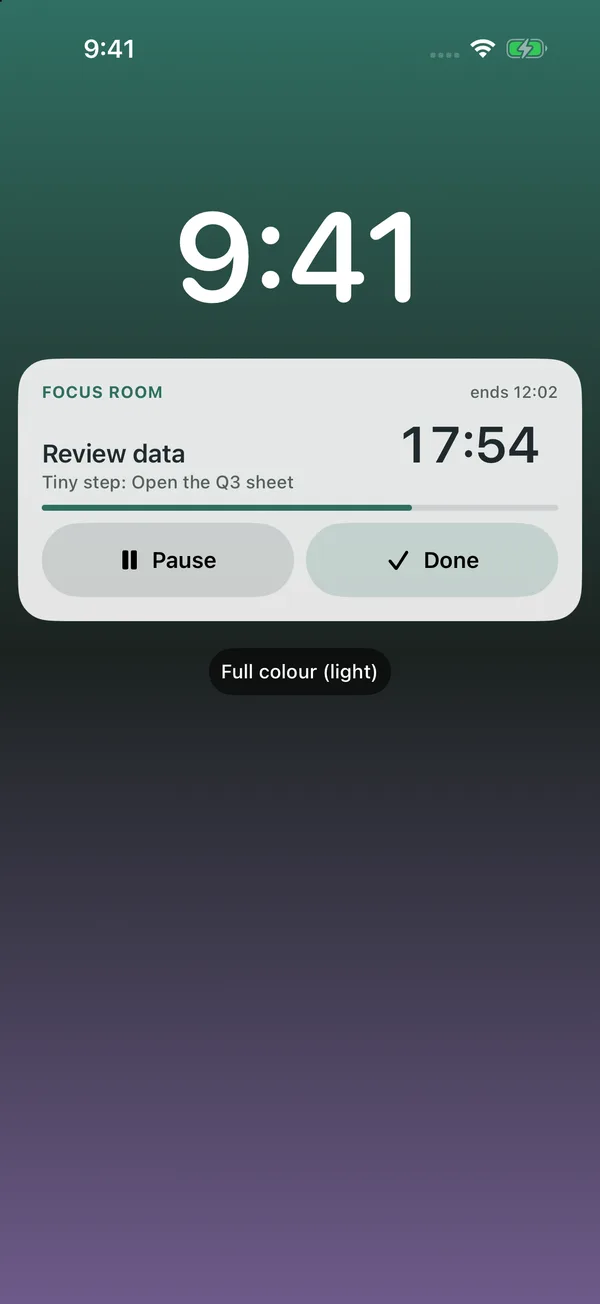 Startlet screen: The Focus room on the Lock Screen