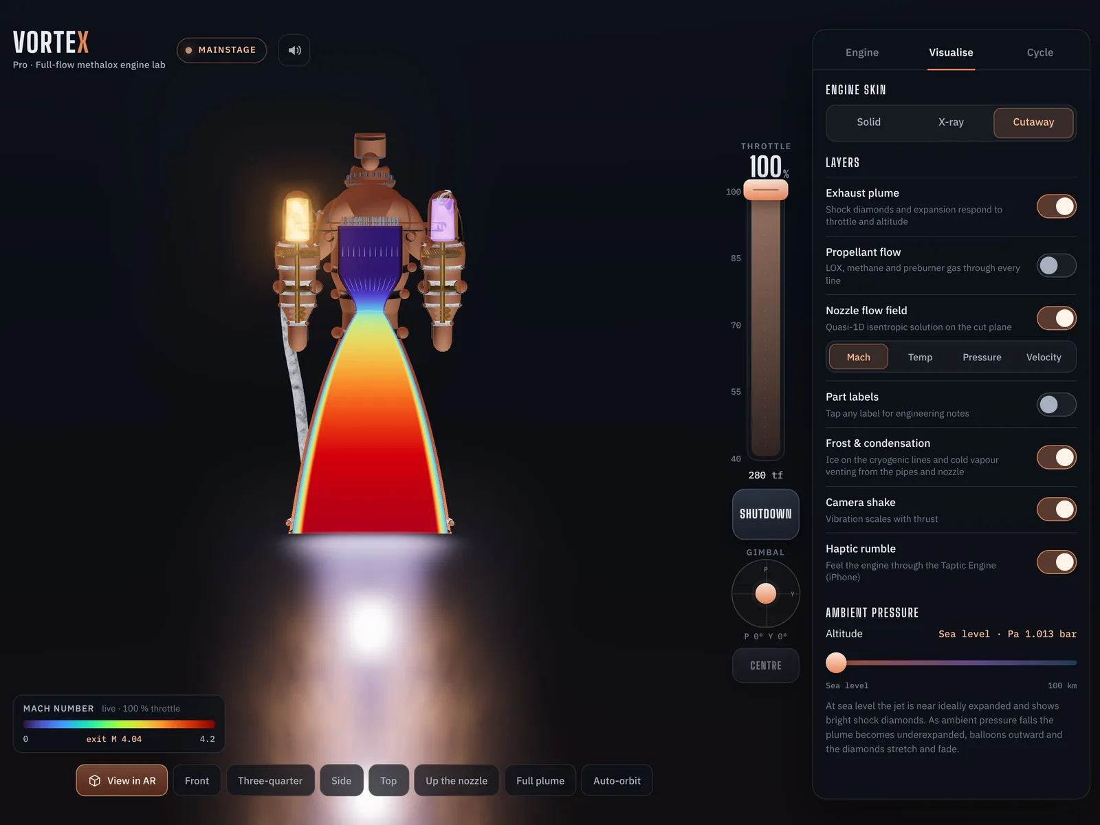 VorteX on iPad: the Mach number flow field inside the nozzle